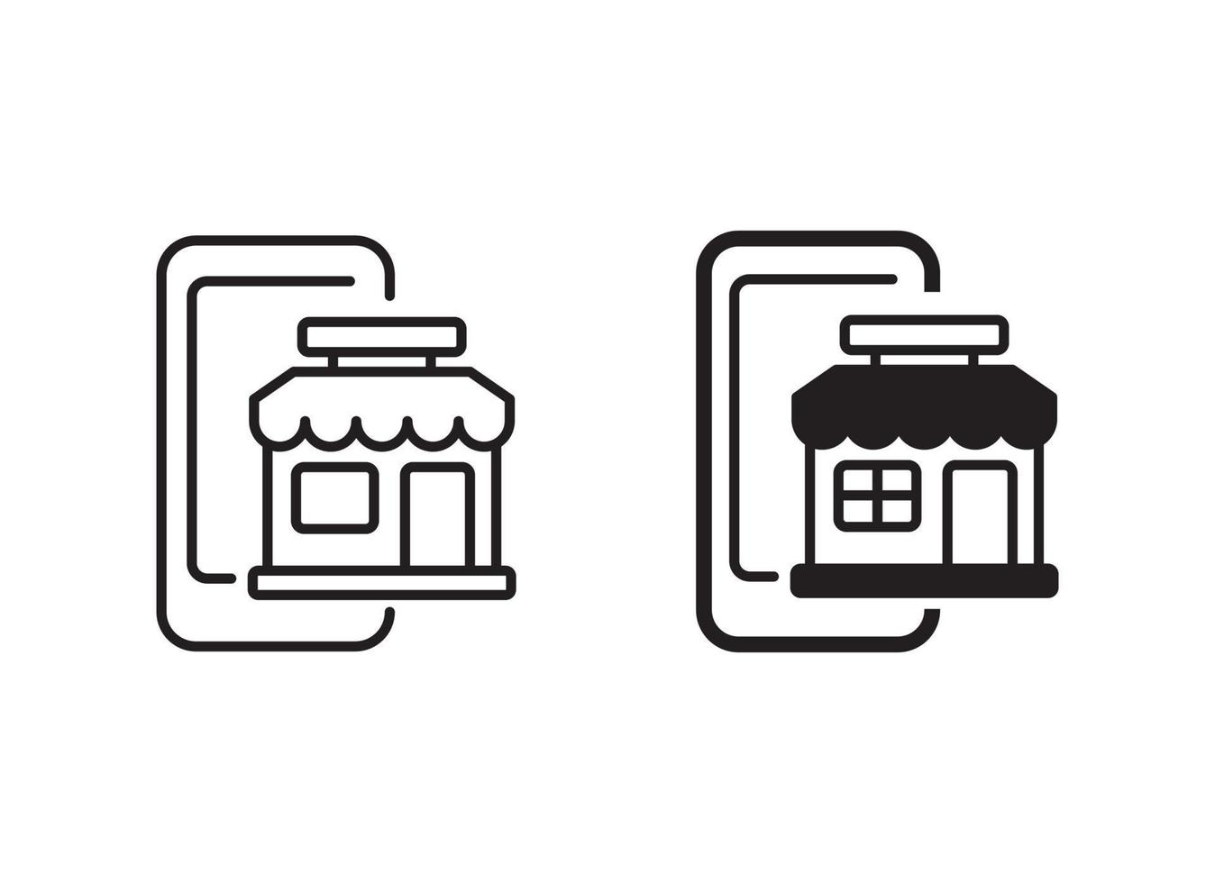 Smartphone and store vector illustration with a black and white color suitable for online shopping icon