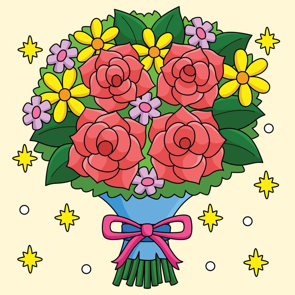 Wedding Flower Bouquet Colored Cartoon vector