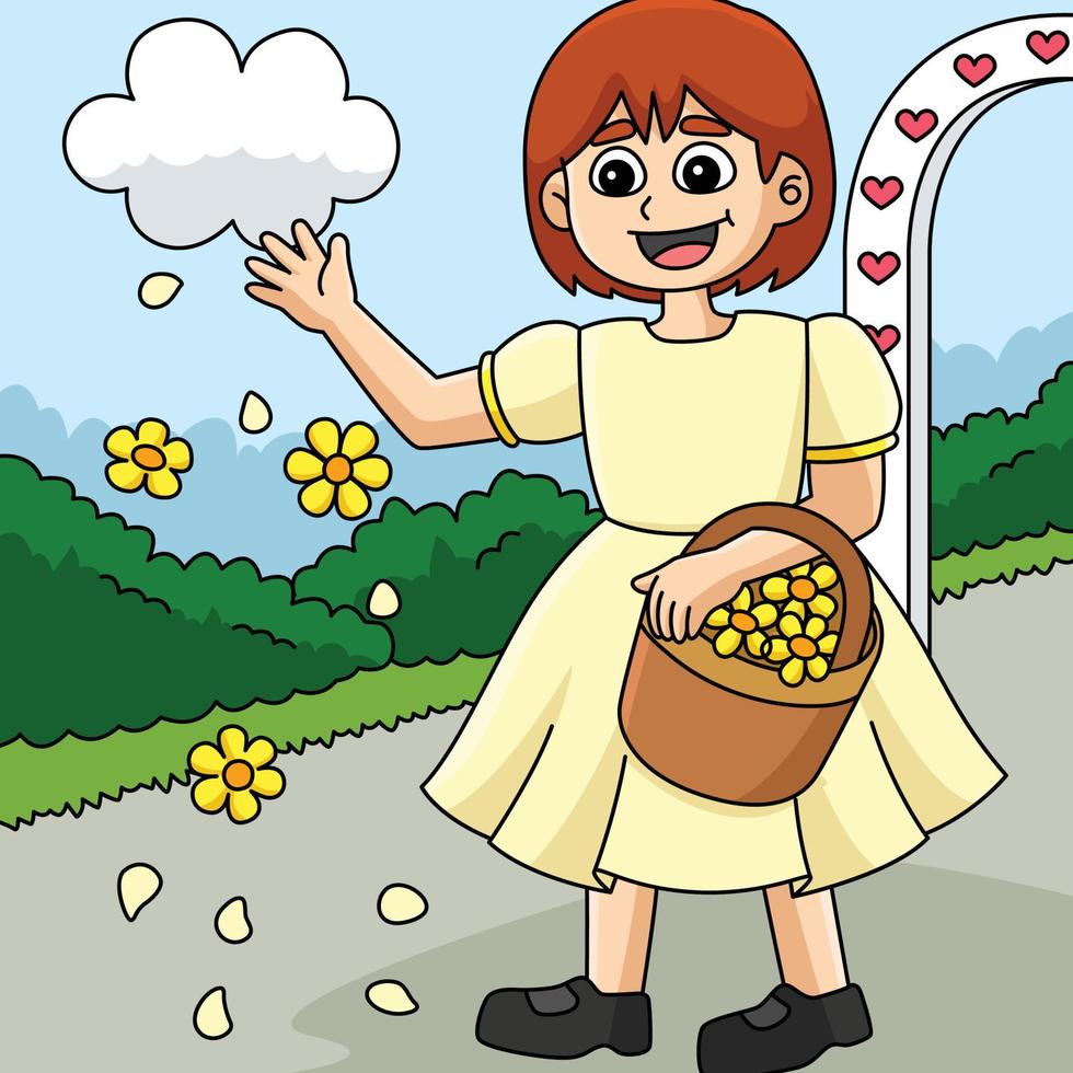 Boda flor niña de colores dibujos animados ilustración vector