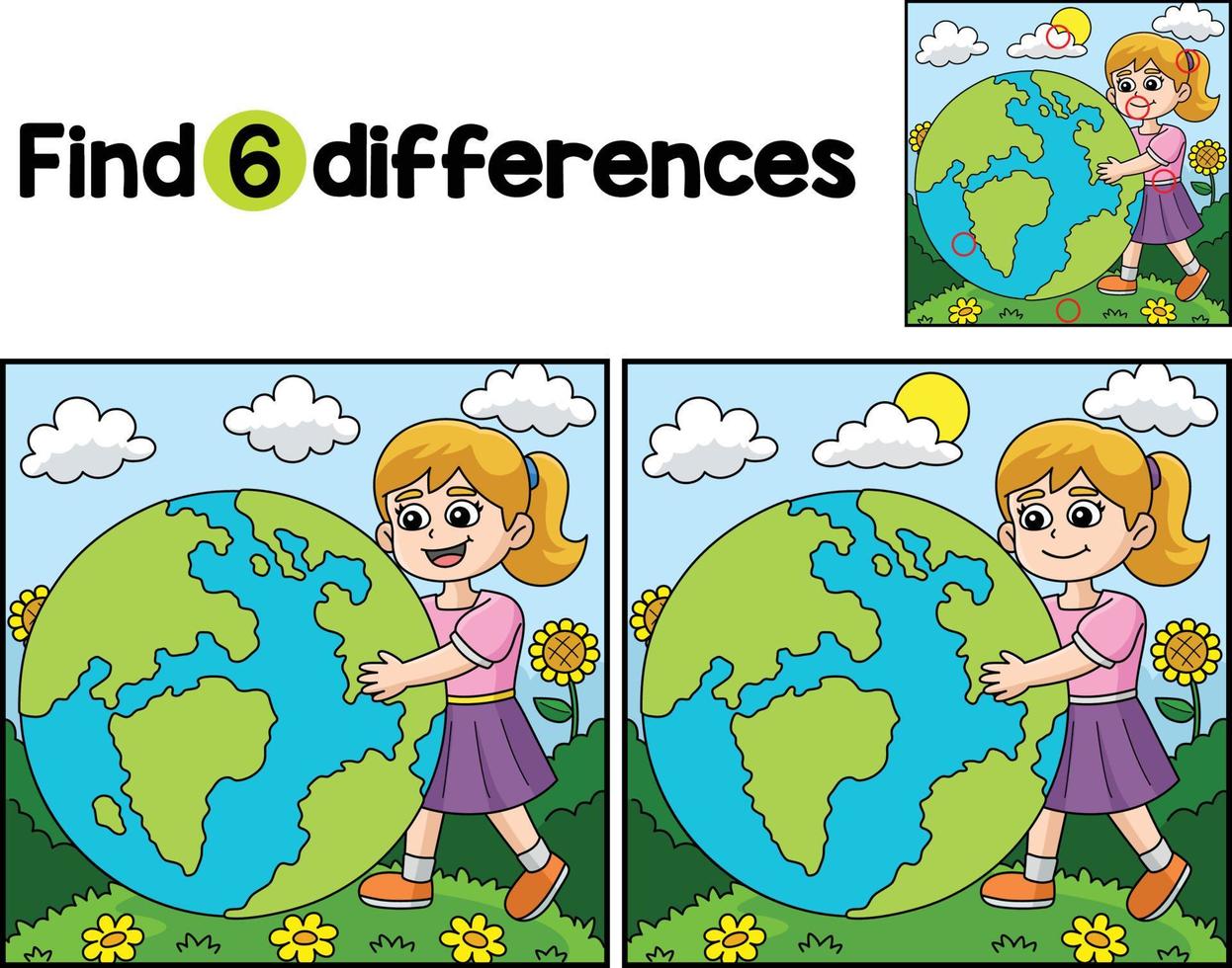 Girl Holding Earth Find The Differences vector