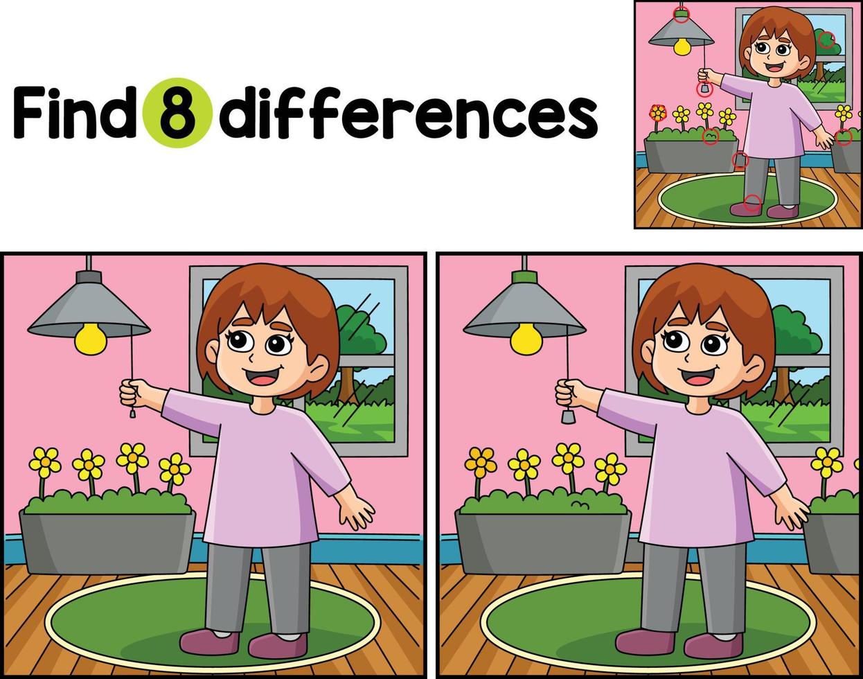 Girl Conserving Energy Find The Differences vector