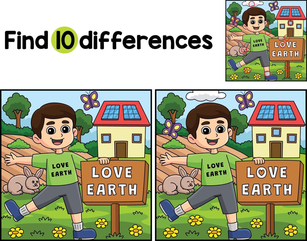Boy Holding Love Earth Sign Find The Differences vector