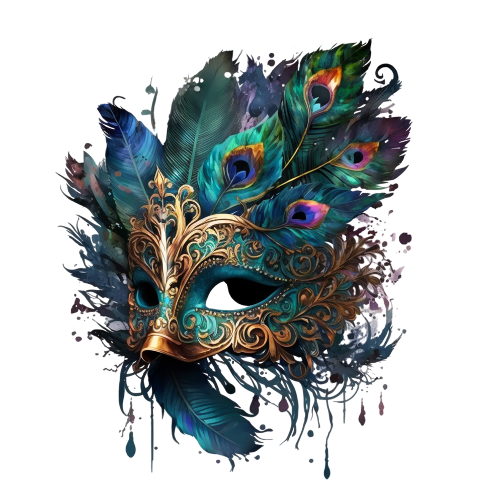 3d Watercolor Golden Barazil Carnival Mask png