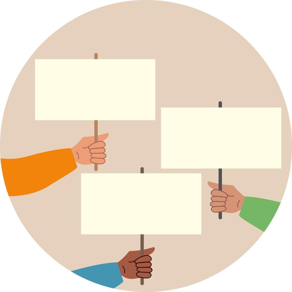 A circle with four hands holding blank signs vector