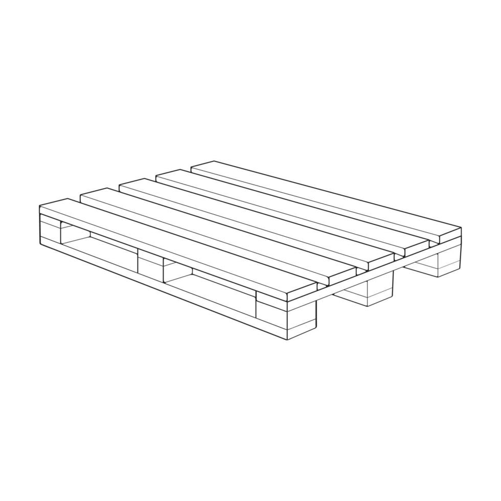 Wooden pallet vector illustration on white background . Isolated isometric outline wood container. Isometric vector outline wooden pallet.