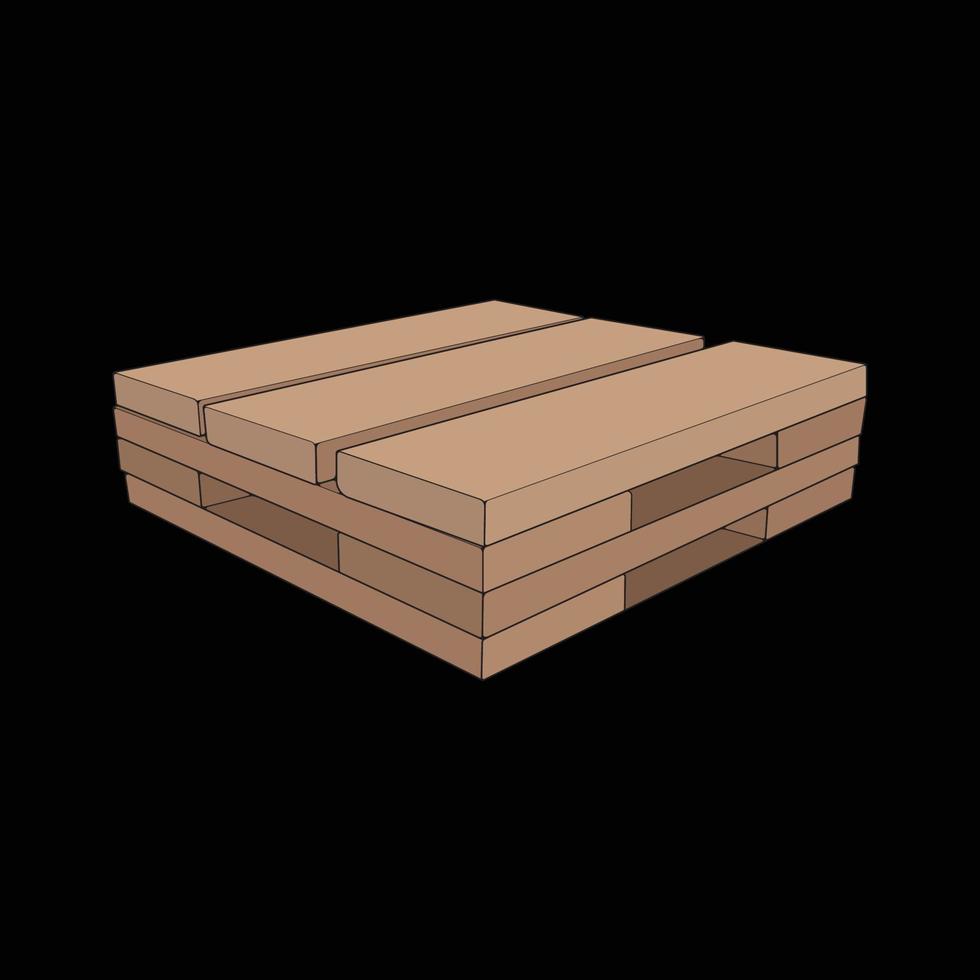 Wooden pallet vector illustration on black background . Isolated isometric wood container. Isometric vector wooden pallet.