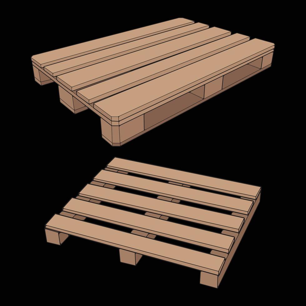 Set of Wooden pallet vector illustration on black background . Isolated isometric wood container. Isometric vector wooden pallet.