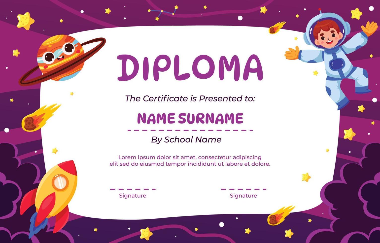 Astronaut Children Certificate Background vector