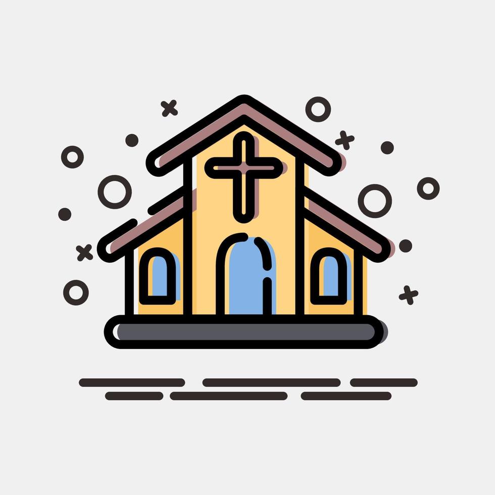 icono iglesia edificio elementos. íconos en mbe estilo. bueno para huellas dactilares, web, carteles, logo, sitio plan, mapa, infografía, etc. vector