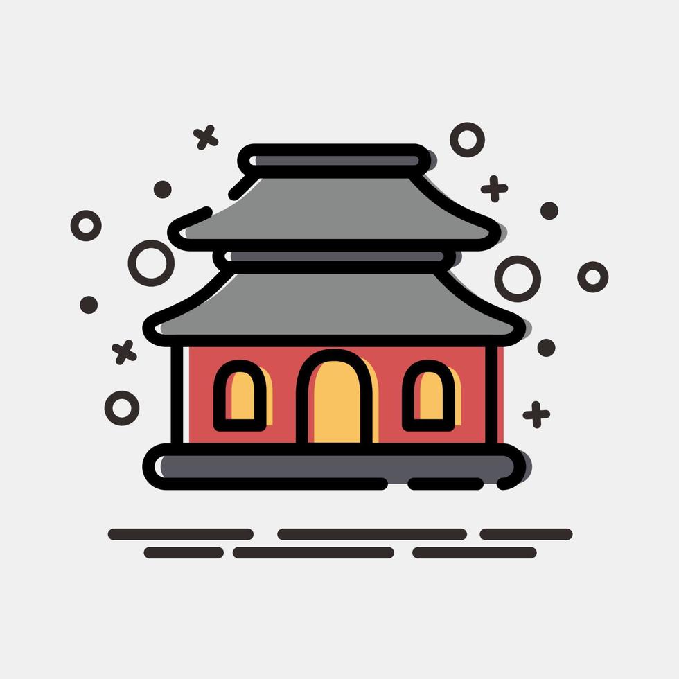 icono pagoda. edificio elementos. íconos en mbe estilo. bueno para huellas dactilares, web, carteles, logo, sitio plan, mapa, infografía, etc. vector