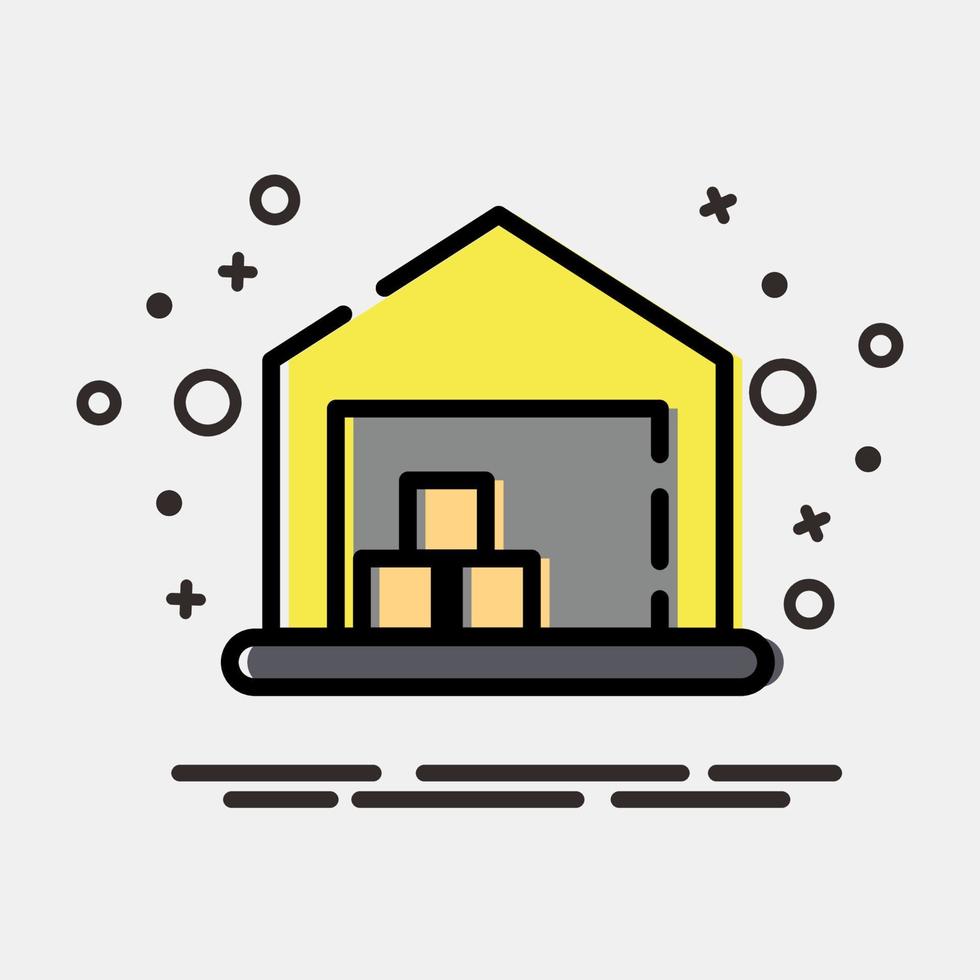 Icon warehouse. Building elements. Icons in MBE style. Good for prints, web, posters, logo, site plan, map, infographics, etc. vector