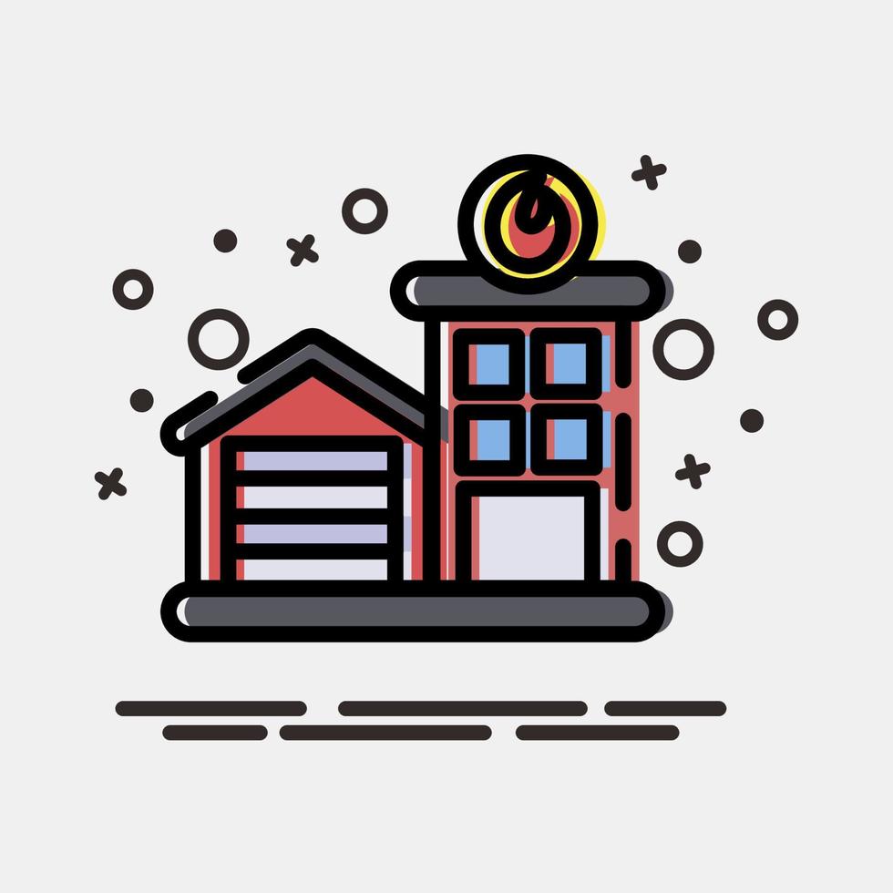 Icon fire station. Building elements. Icons in MBE style. Good for prints, web, posters, logo, site plan, map, infographics, etc. vector