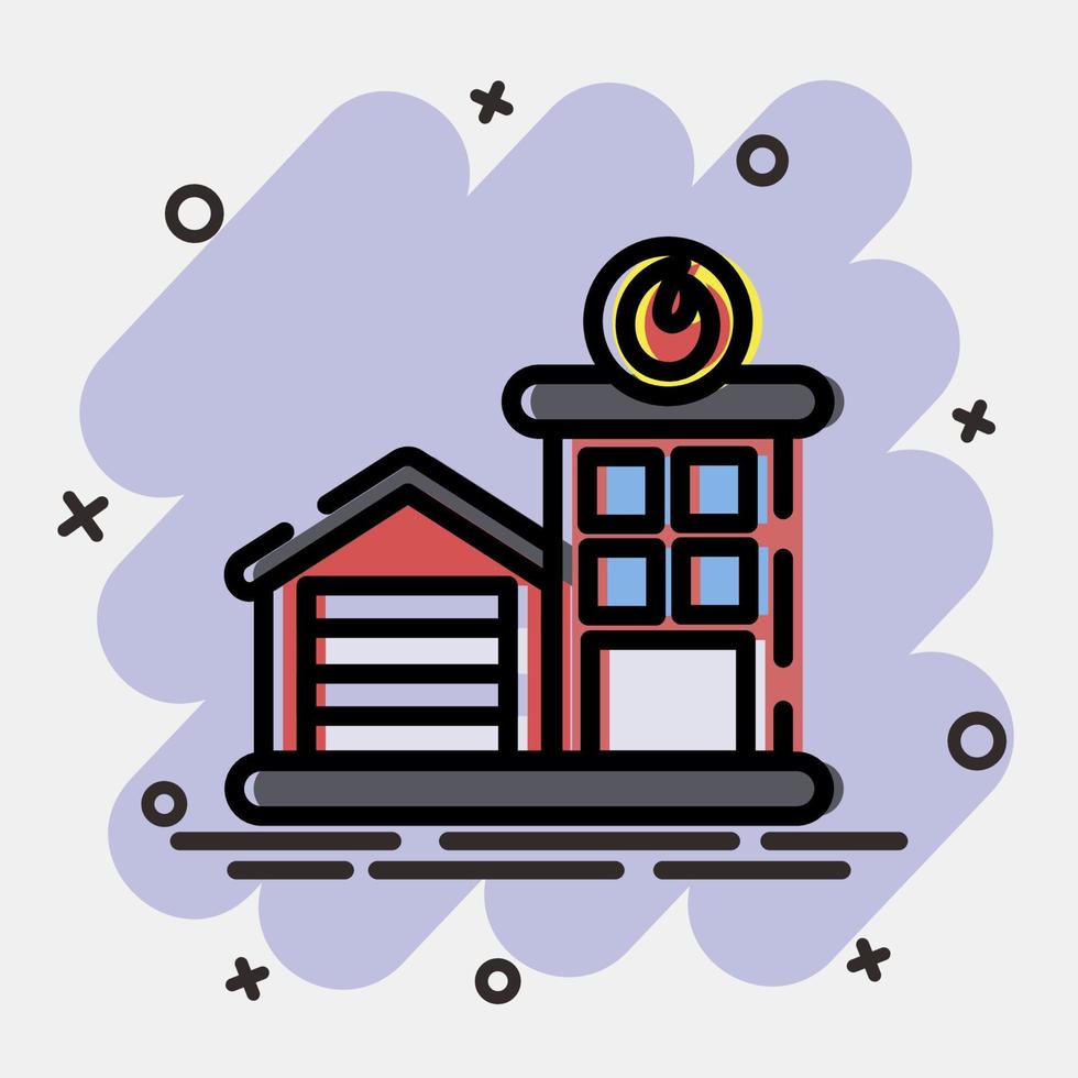 Icon fire station. Building elements. Icons in comic style. Good for prints, web, posters, logo, site plan, map, infographics, etc. vector