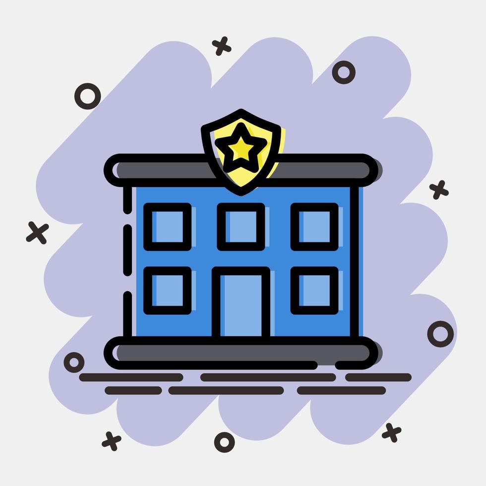 Icon police station. Building elements. Icons in comic style. Good for prints, web, posters, logo, site plan, map, infographics, etc. vector