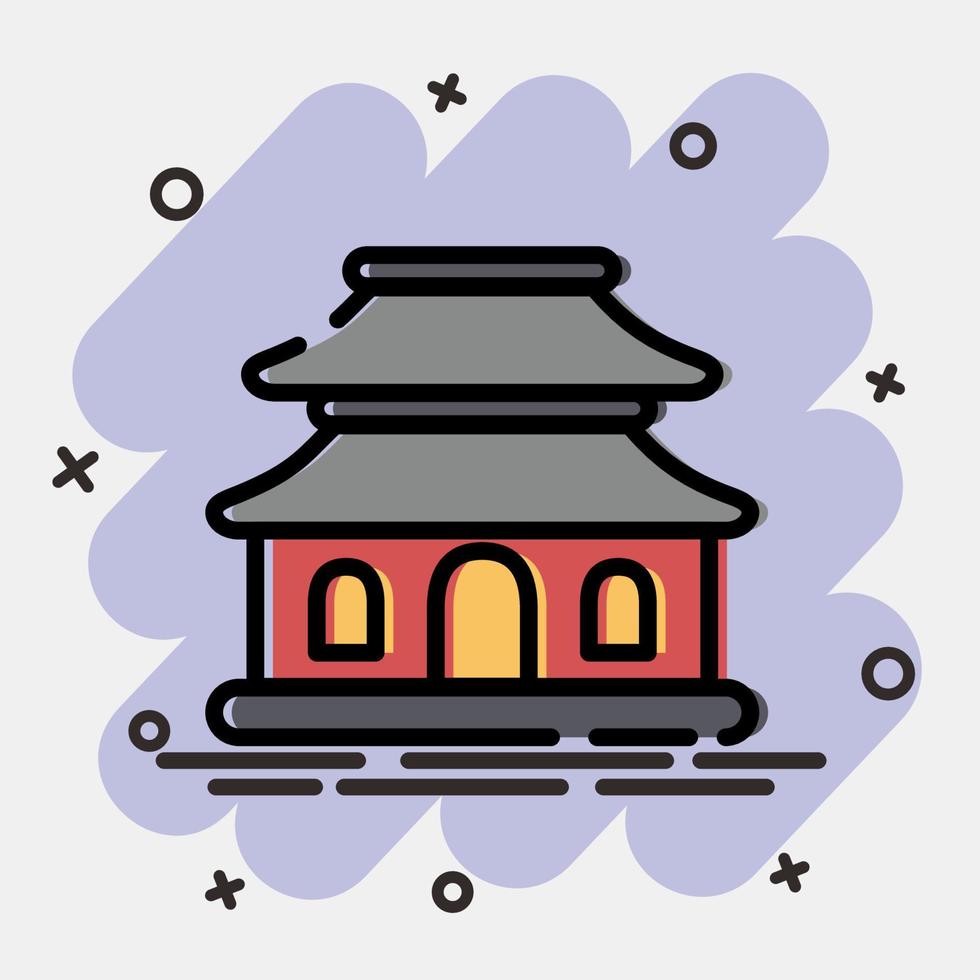 icono pagoda. edificio elementos. íconos en cómic estilo. bueno para huellas dactilares, web, carteles, logo, sitio plan, mapa, infografía, etc. vector