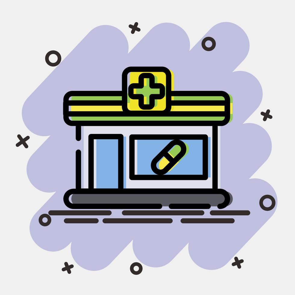 Icon pharmacy. Building elements. Icons in comic style. Good for prints, web, posters, logo, site plan, map, infographics, etc. vector