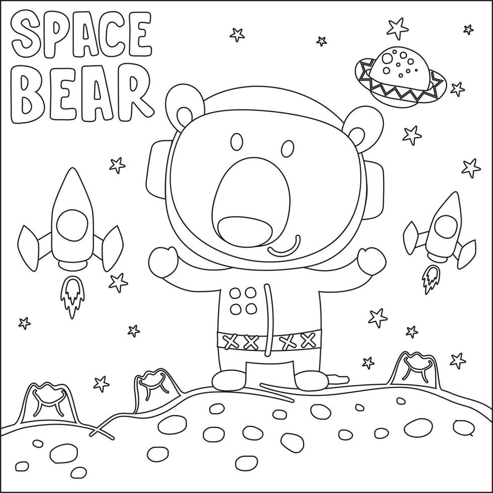 Vector illustration of cute cartoon astronauts little animal in space, Childish design for kids activity colouring book or page.