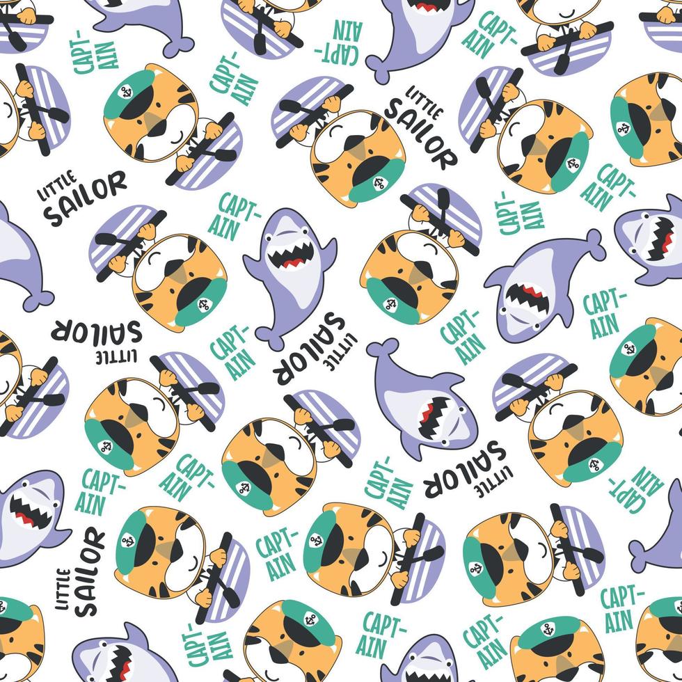 Seamless pattern with cute little animal the sailor, Cute Marine pattern for fabric, baby clothes, background, textile, wrapping paper and other decoration vector