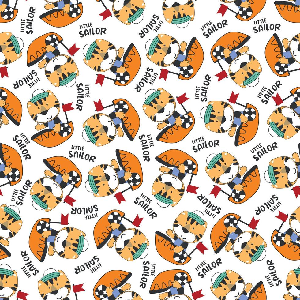 Seamless pattern with cute little animal the sailor, Cute Marine pattern for fabric, baby clothes, background, textile, wrapping paper and other decoration vector