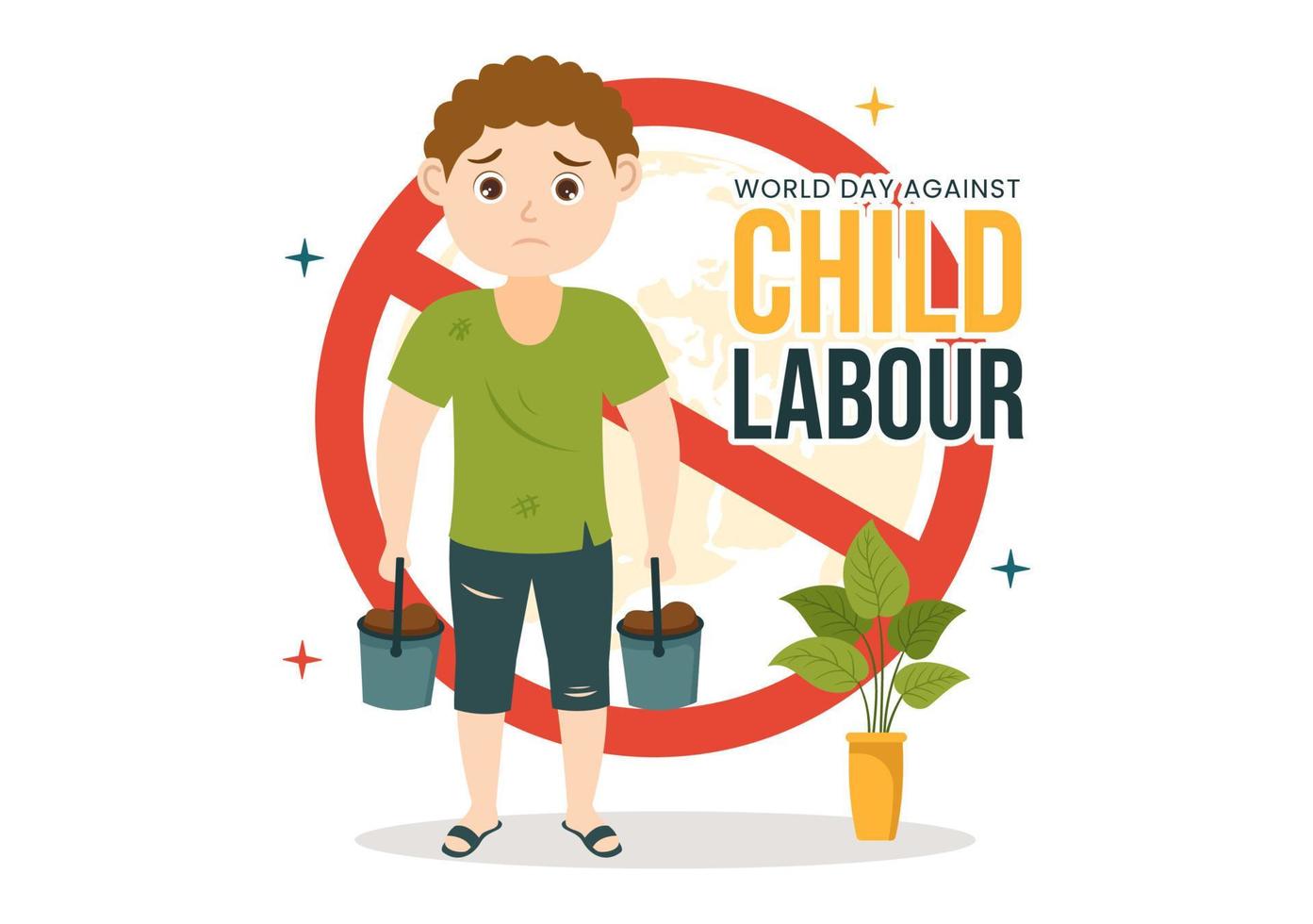 World Day Against Child Labour Illustration with Children Working for the Necessities of Life in Flat Kids Cartoon Hand Drawn for Campaign Templates vector