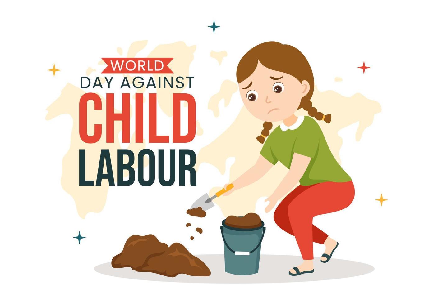 World Day Against Child Labour Illustration with Children Working for the Necessities of Life in Flat Kids Cartoon Hand Drawn for Campaign Templates vector