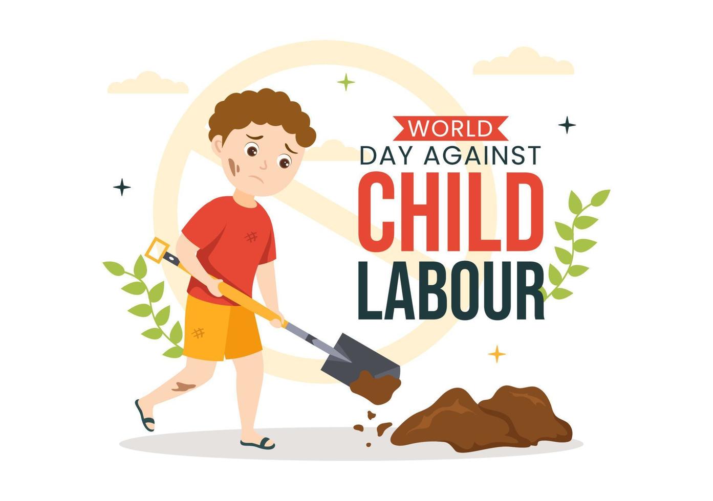 mundo día en contra niño labor ilustración con niños trabajando para el artículos de primera necesidad de vida en plano niños dibujos animados mano dibujado para Campaña plantillas vector