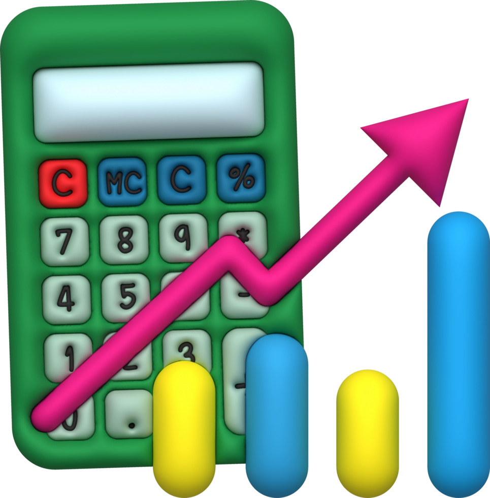 illustration 3D. Income tax expense calculator and graph showing. png