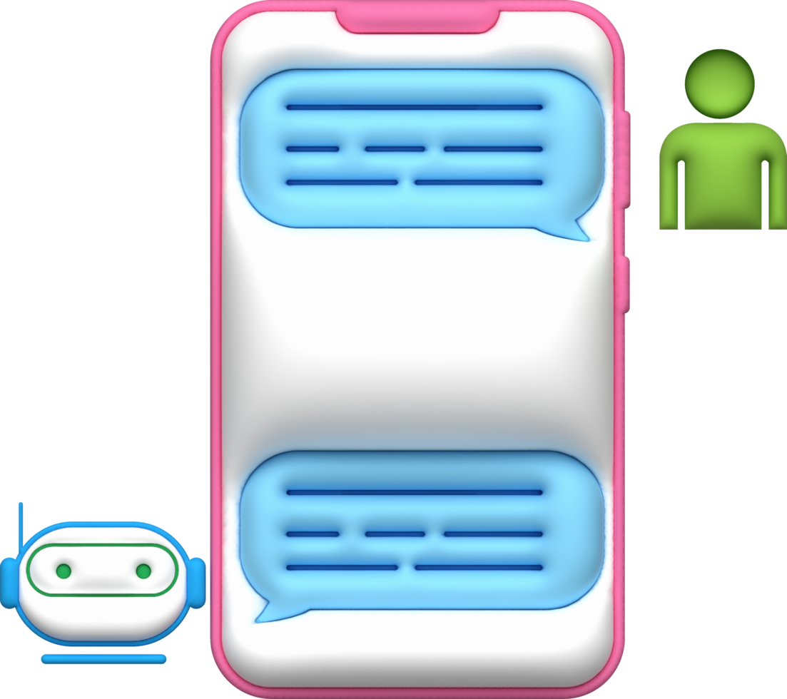 illustration 3D chat symbol icon talking to robot via mobile phone png