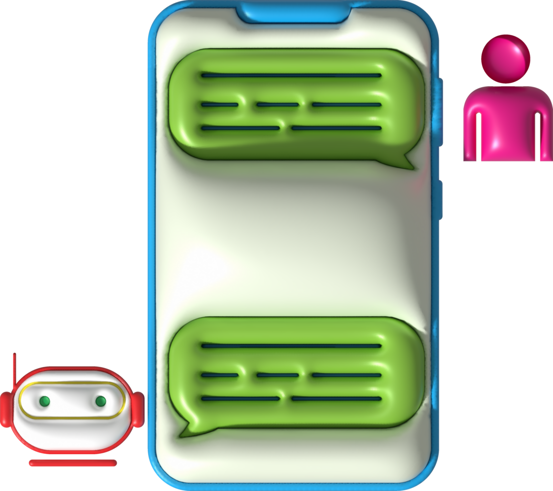 illustration 3d chatt symbol ikon talande till robot via mobil telefon png