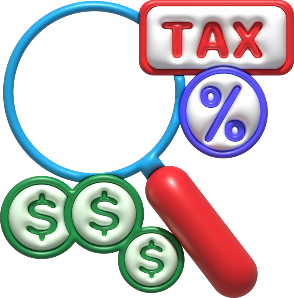 illustration 3D. Search for tax and financial information. png