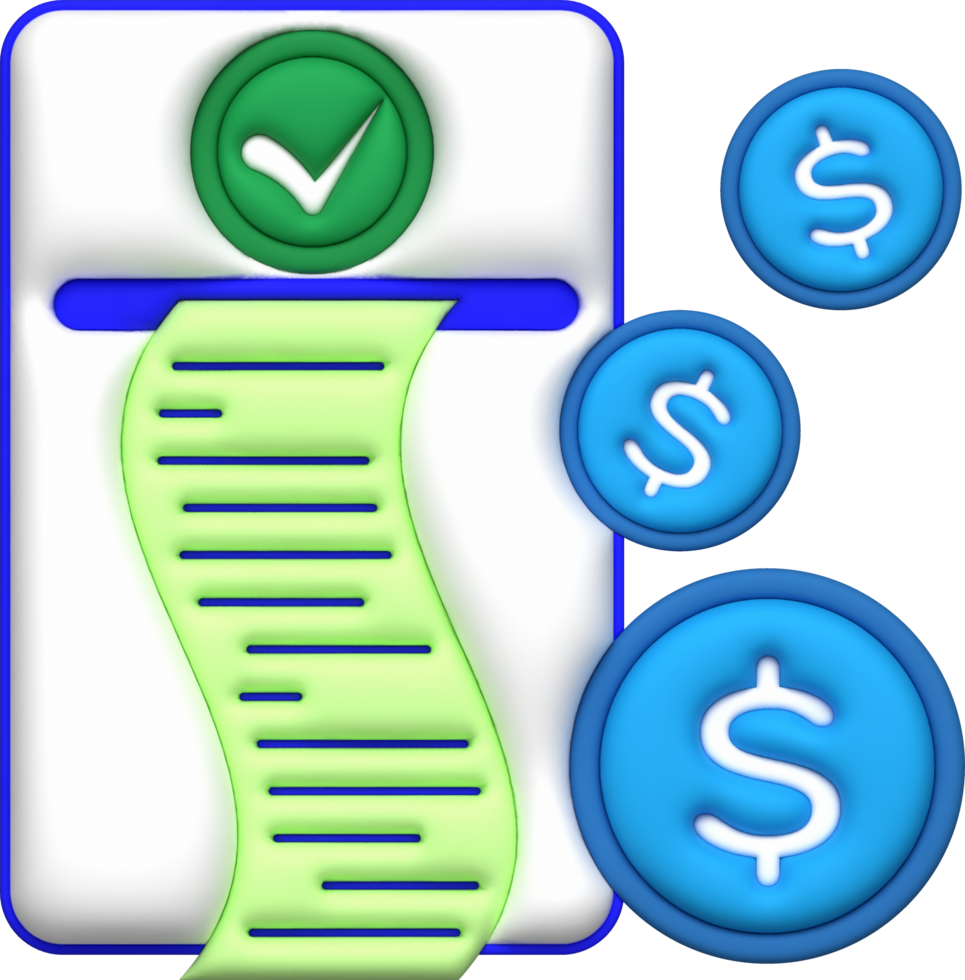 bill illustration 3D , printed financial data png