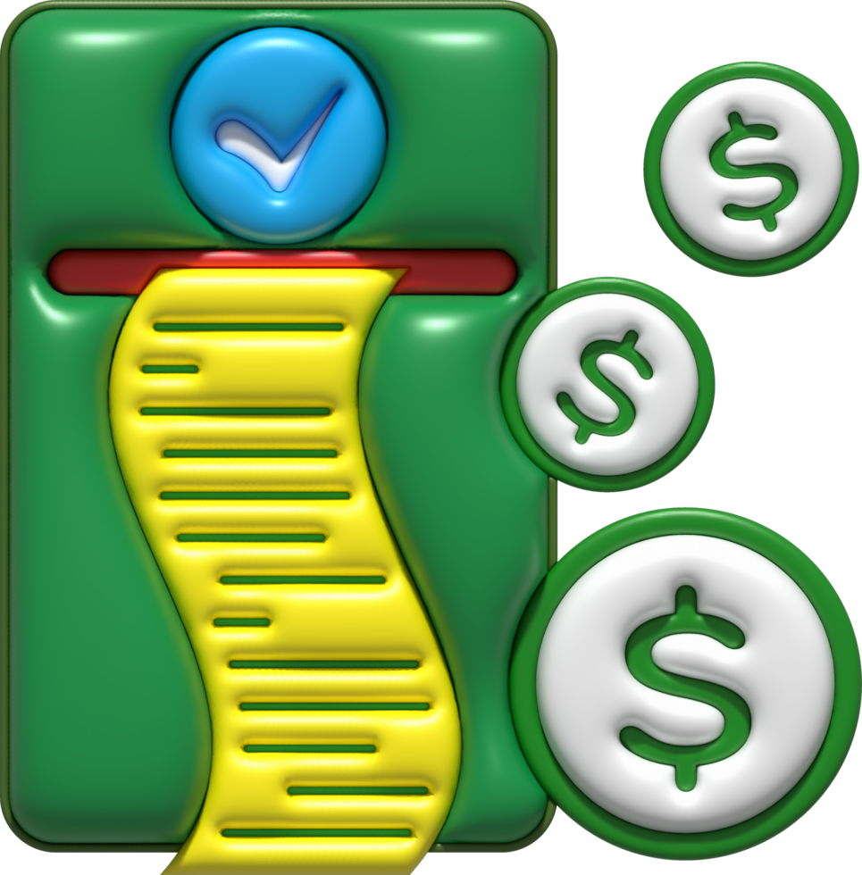 bill illustration 3D , printed financial data png