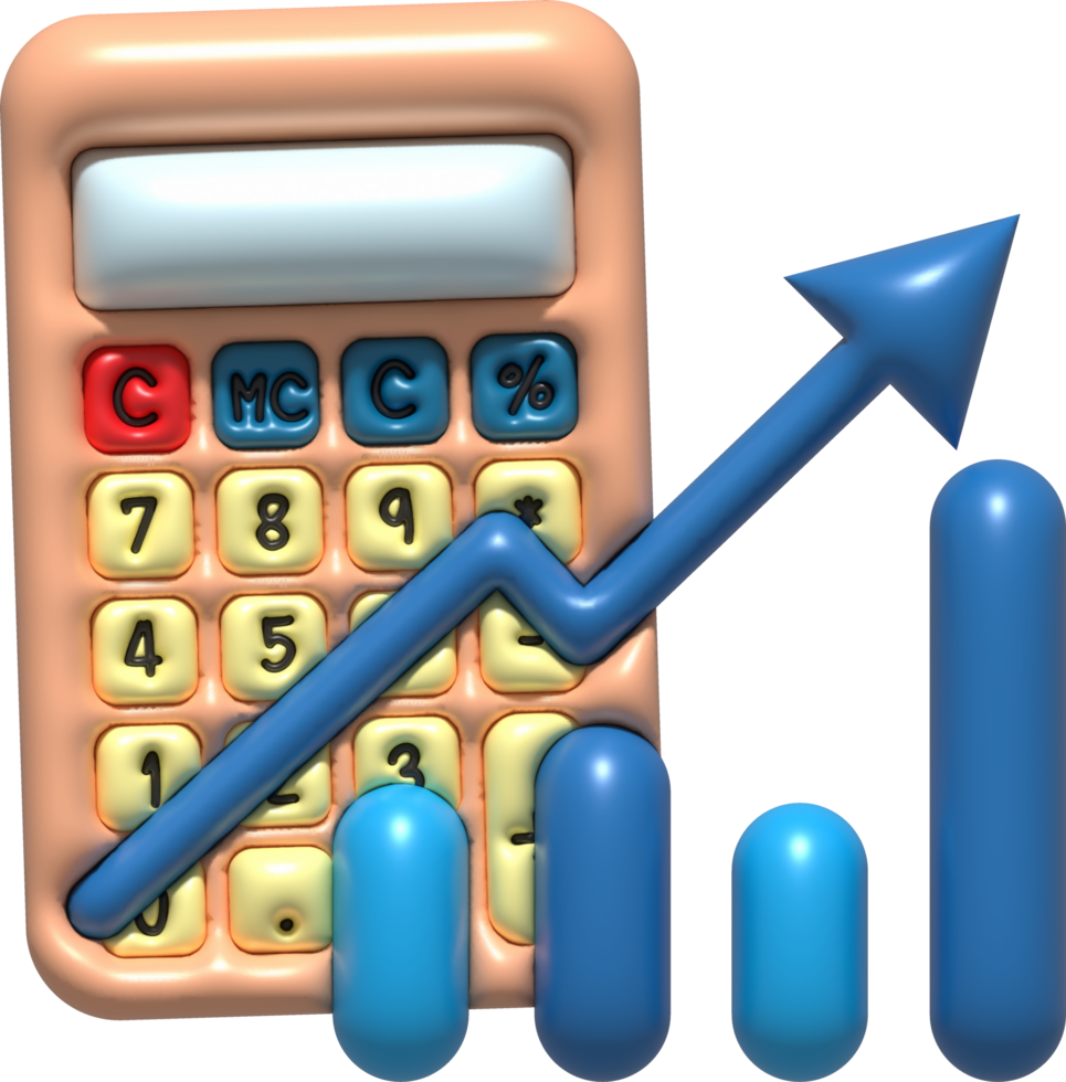 ilustración 3d. ingresos impuesto gastos calculadora y grafico demostración. png