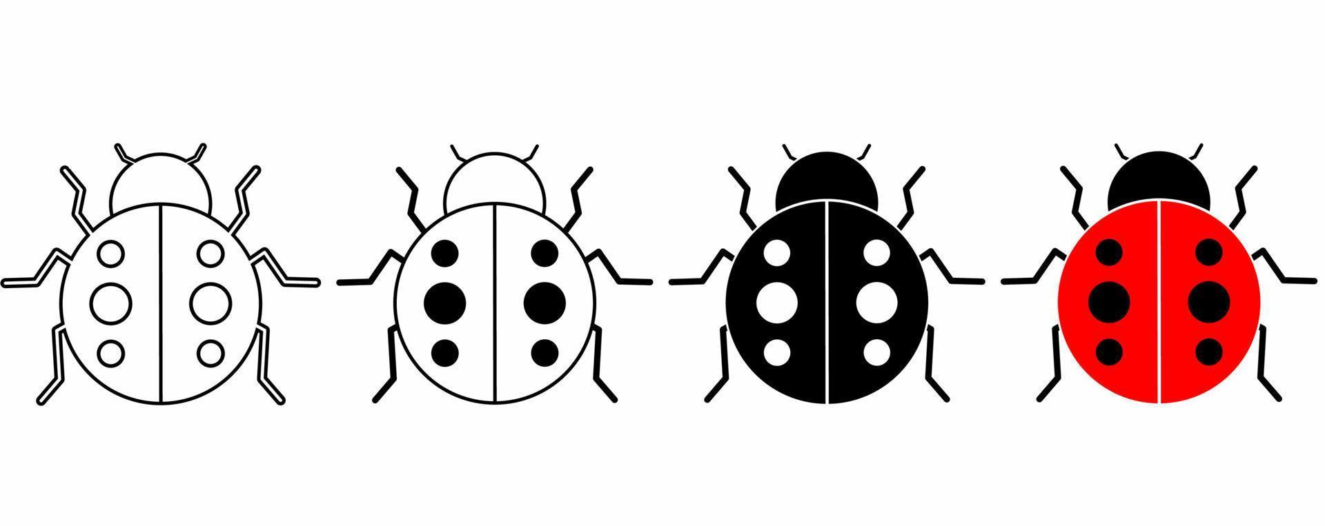 outline silhouette ladybug icon vector set isolated on white background