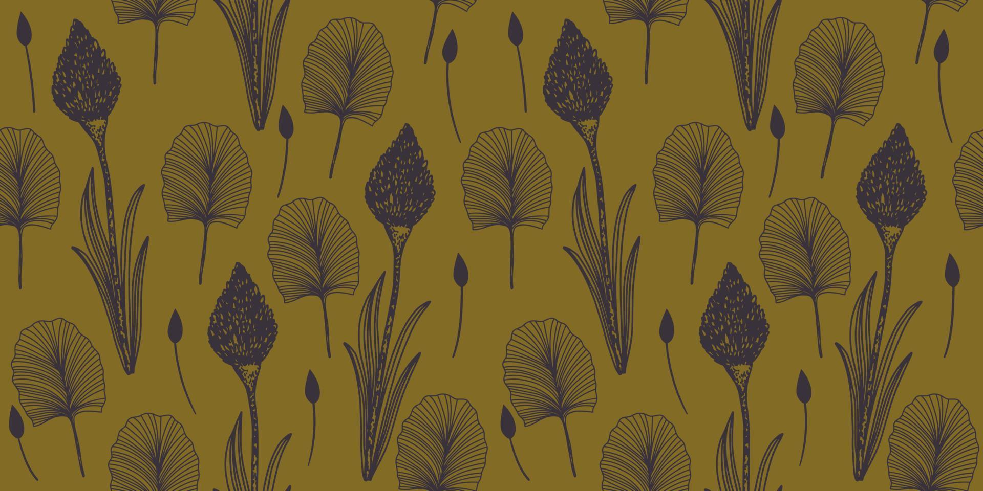 Japanese style pattern with linear burdock and Celosia flower vector