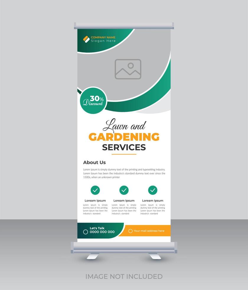 Lawn and gardening service business rollup banner design landscaping template vector