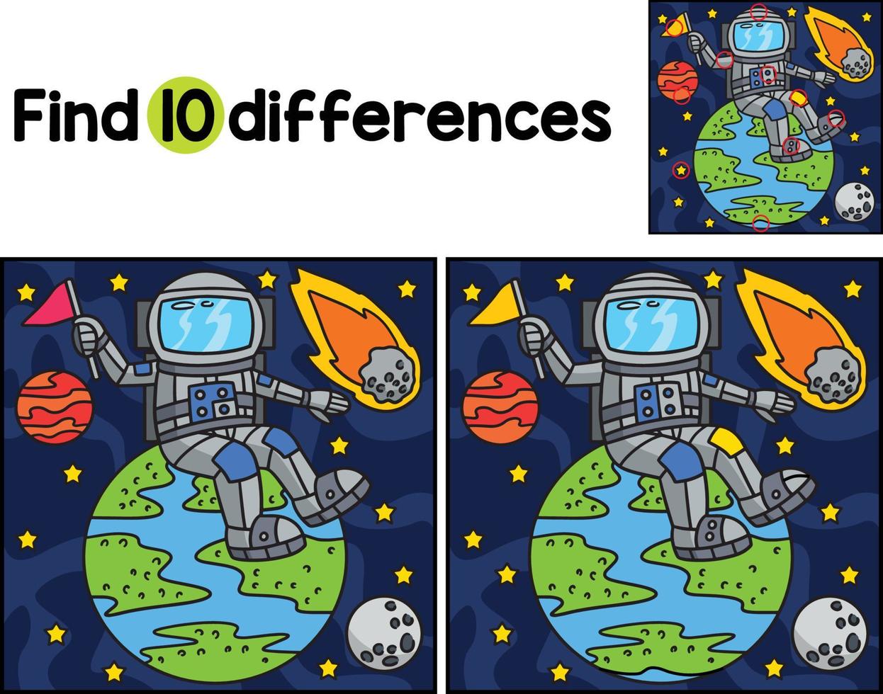 Astronaut Sitting on Earth Find The Differences vector