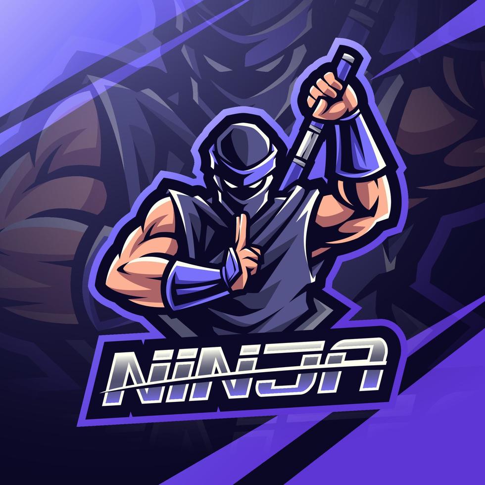 Ninja esport mascot logo design vector