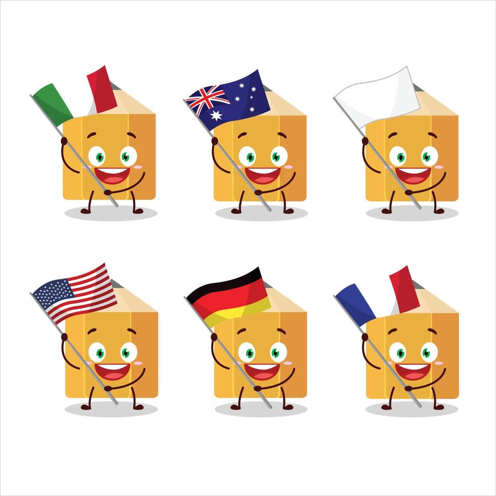 Pencil cartoon character bring the flags of various countries vector