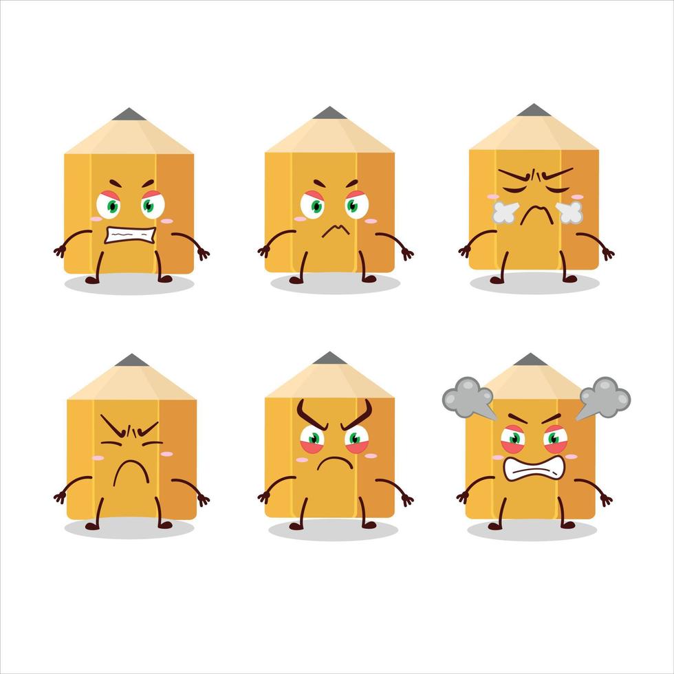 Pencil cartoon character with various angry expressions vector