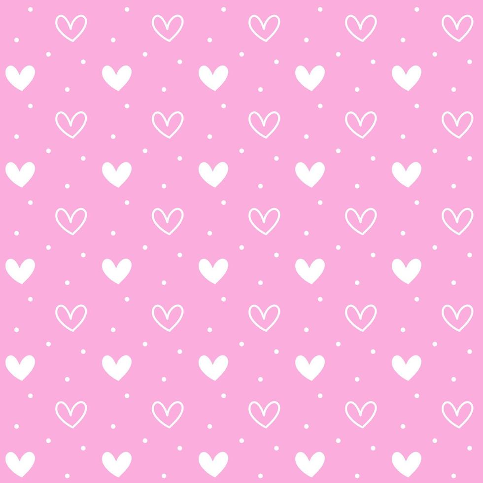 Seamless pattern handwriting white heart on pink background vector illustration, cute print
