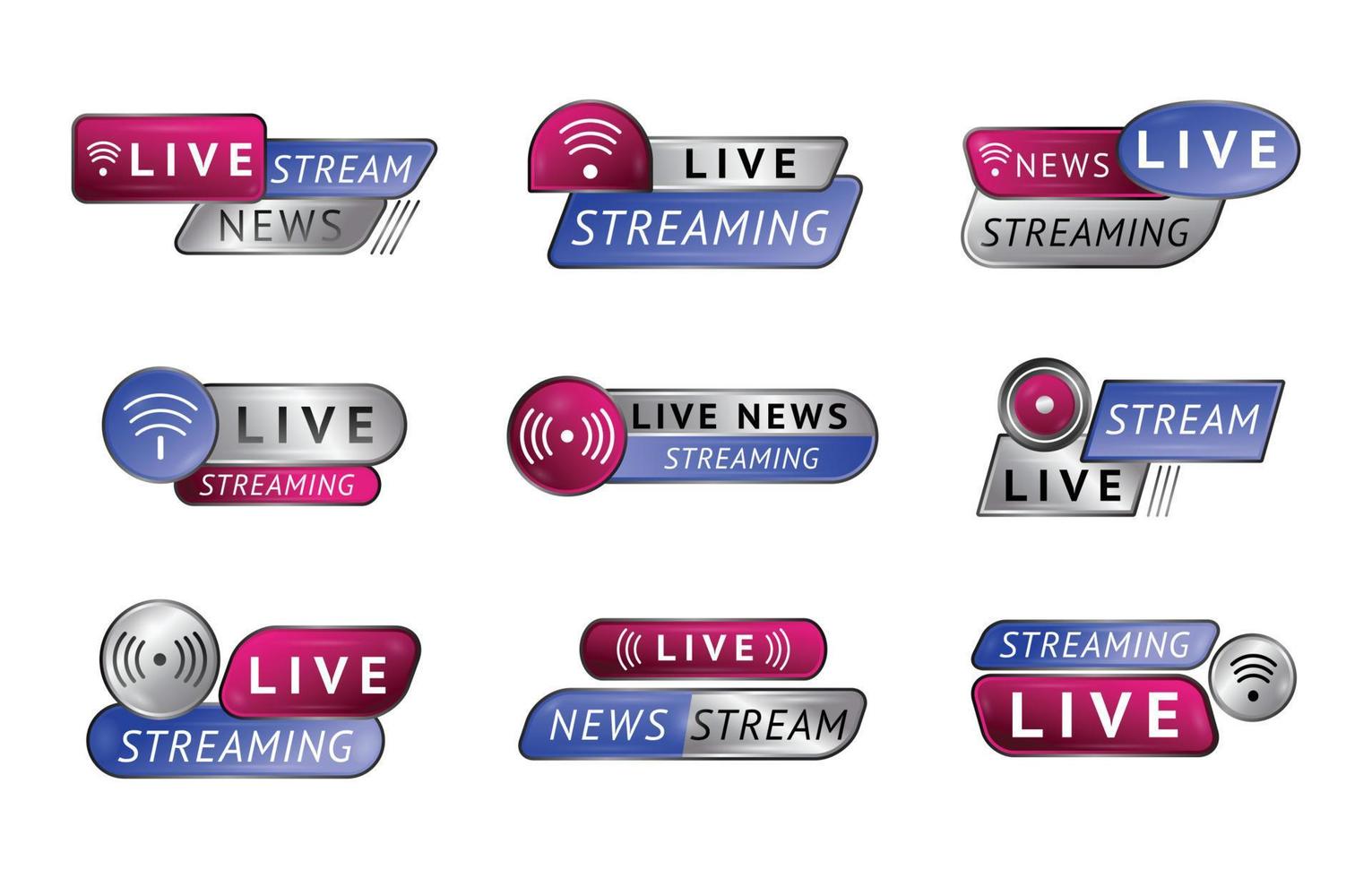 Pink and Blue General Live Streaming Badge Logo Set vector