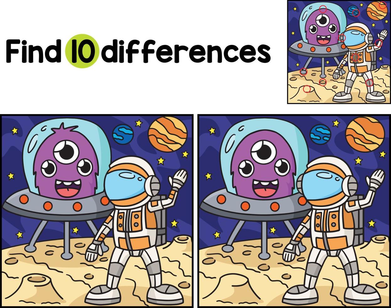 Astronaut and UFO Find The Differences vector