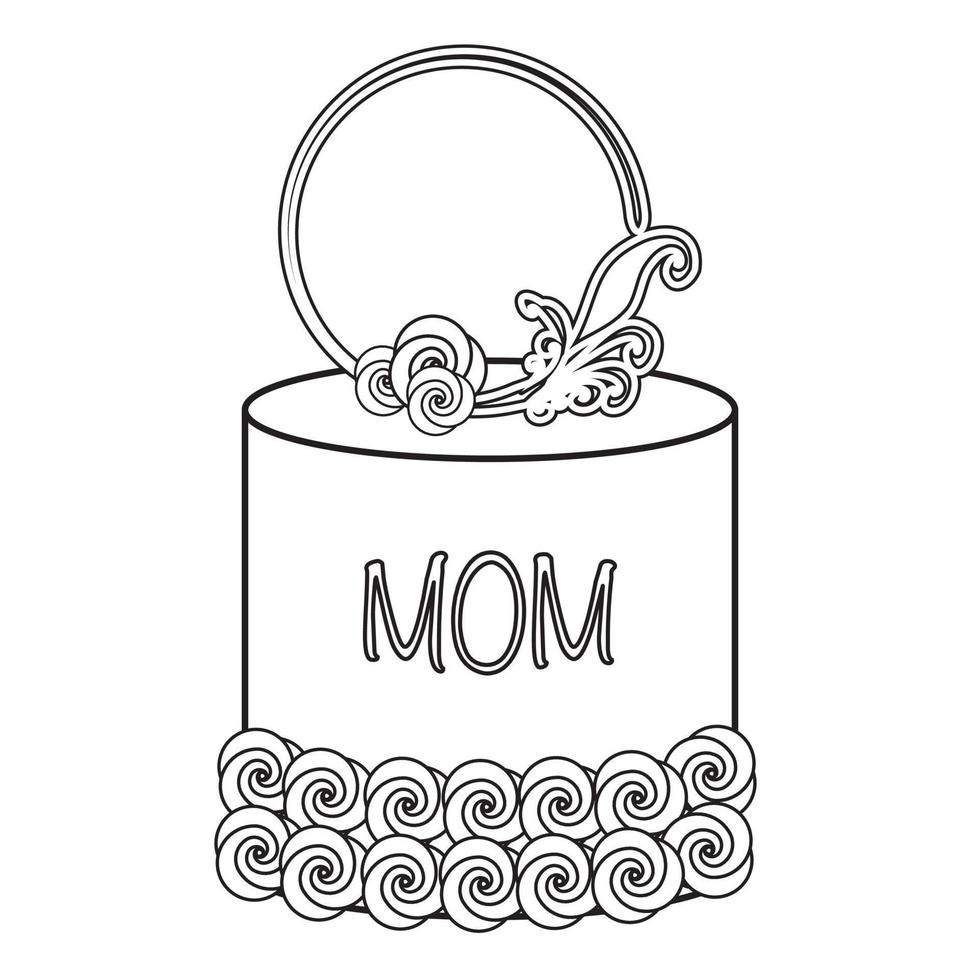 Cake For Mom with Roses and Cursive Leaves Coloring vector