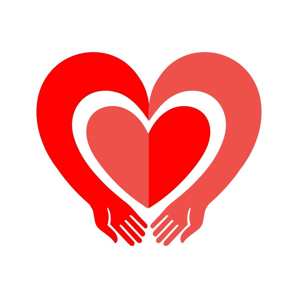 hand embracing red heartwith love vector illustrator, embracing love symbol