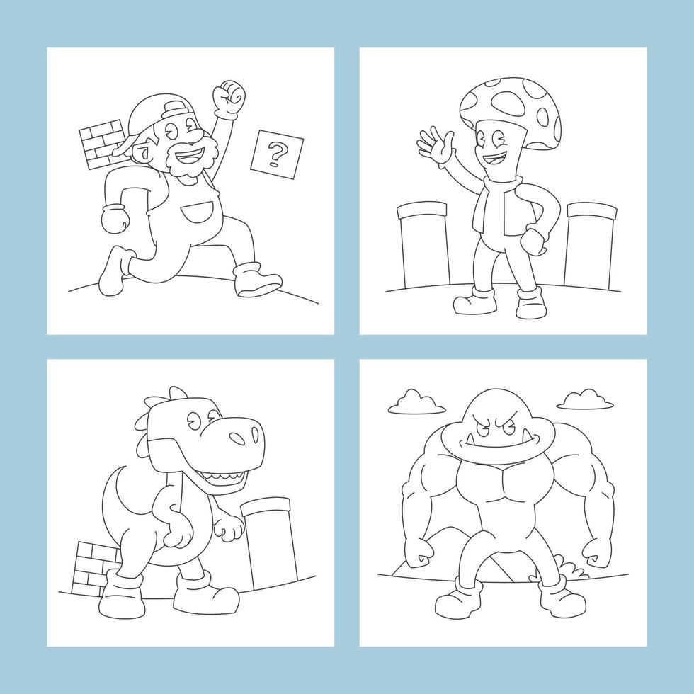 A Plumber Hero and Friends Coloring Pages for Children Book vector