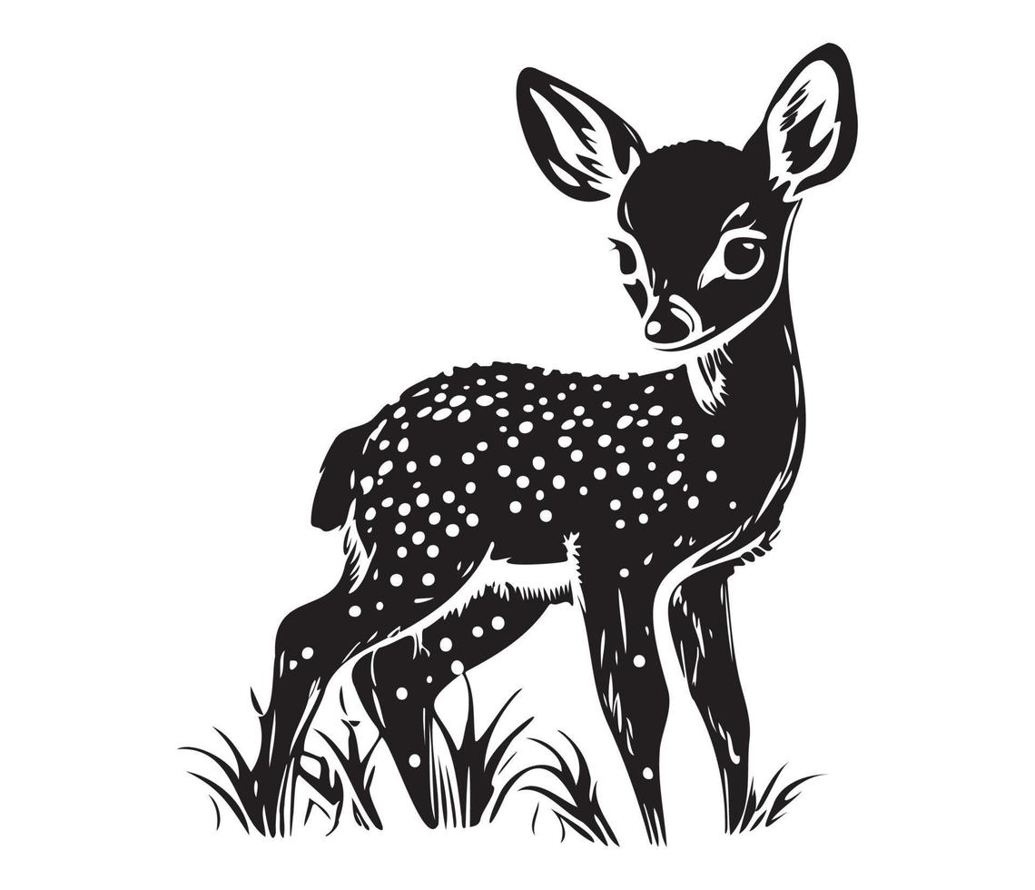 ilustración de joven ciervo, bebé ciervo icono negro y blanco vector