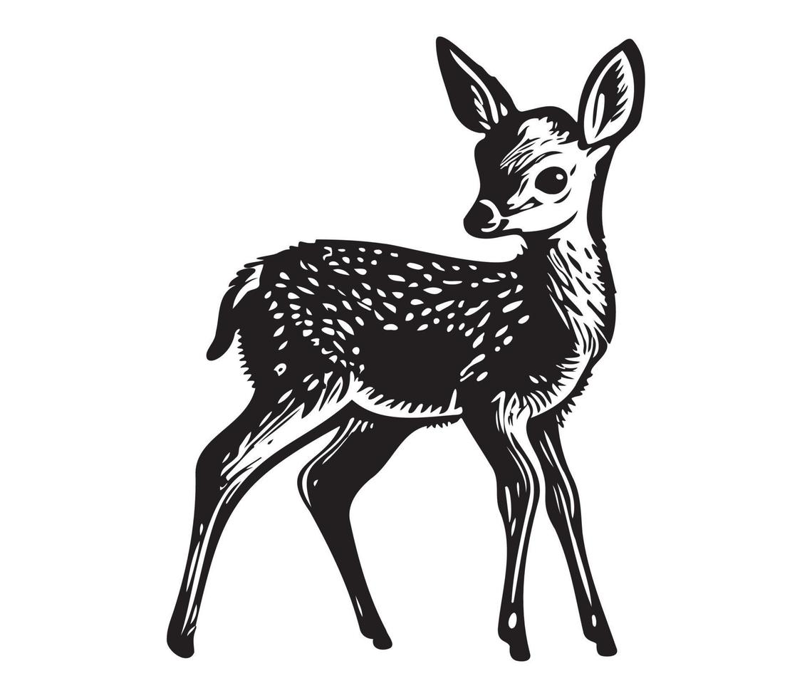 illustration of young deer, Baby deer icon Black and white vector