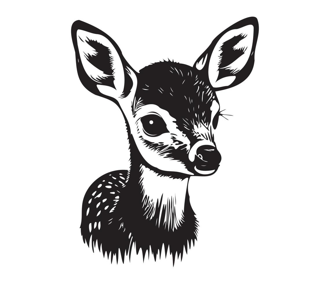 illustration of young deer, Baby deer icon Black and white vector