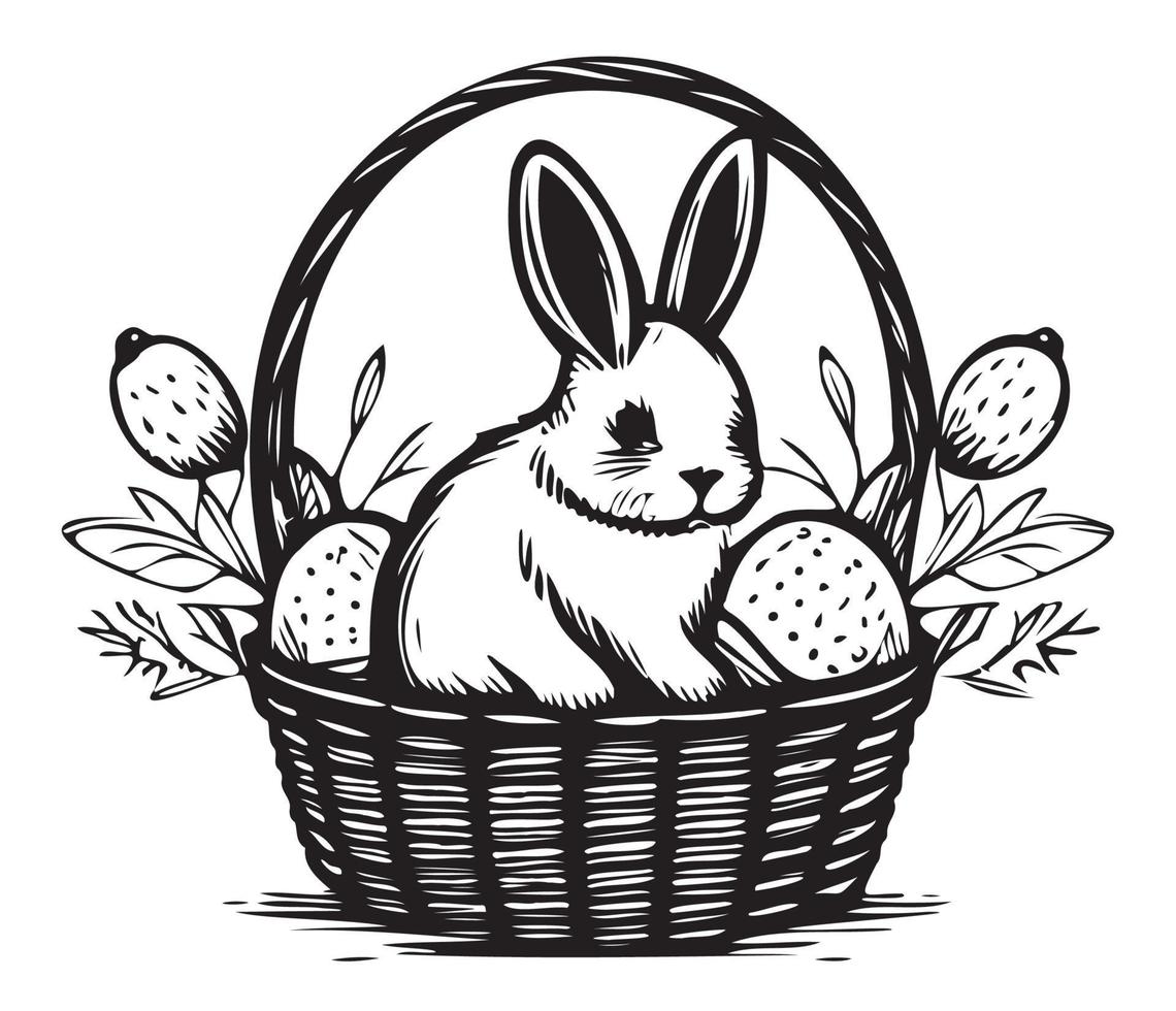 Easter Basket with bunny and eggs vector